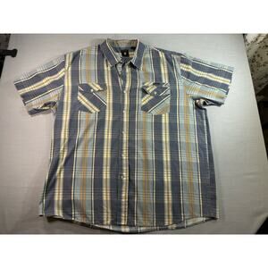 Kani Gold Plaid Button Up Shirt Mens 3XL Blue Tan Streetwear Y2K Short Sleeve